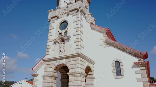 TILT SHOT - Facade of the Mother Church of Sao Miguel Arcanjo (Saint Michael the Archangel) das Marinhas at Marinhas, Esposende, Portugal. photo