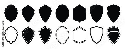 Military shield Vector. Police badge shape, Security, football patches isolated on white background. Heraldic royal design in flat style. Vector illustration.
