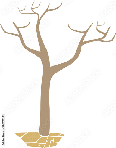 Global climate change on Earth: drought, desert. Dried tree isolated on white background. Flat infographics. Vector illustration.