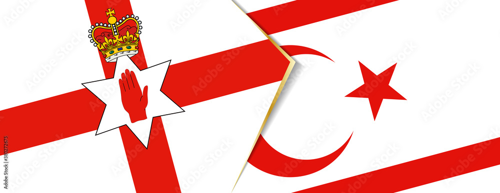 Northern Ireland and Northern Cyprus flags, two vector flags. Northern Ireland and Northern Cyprus flags, two vector flags.
