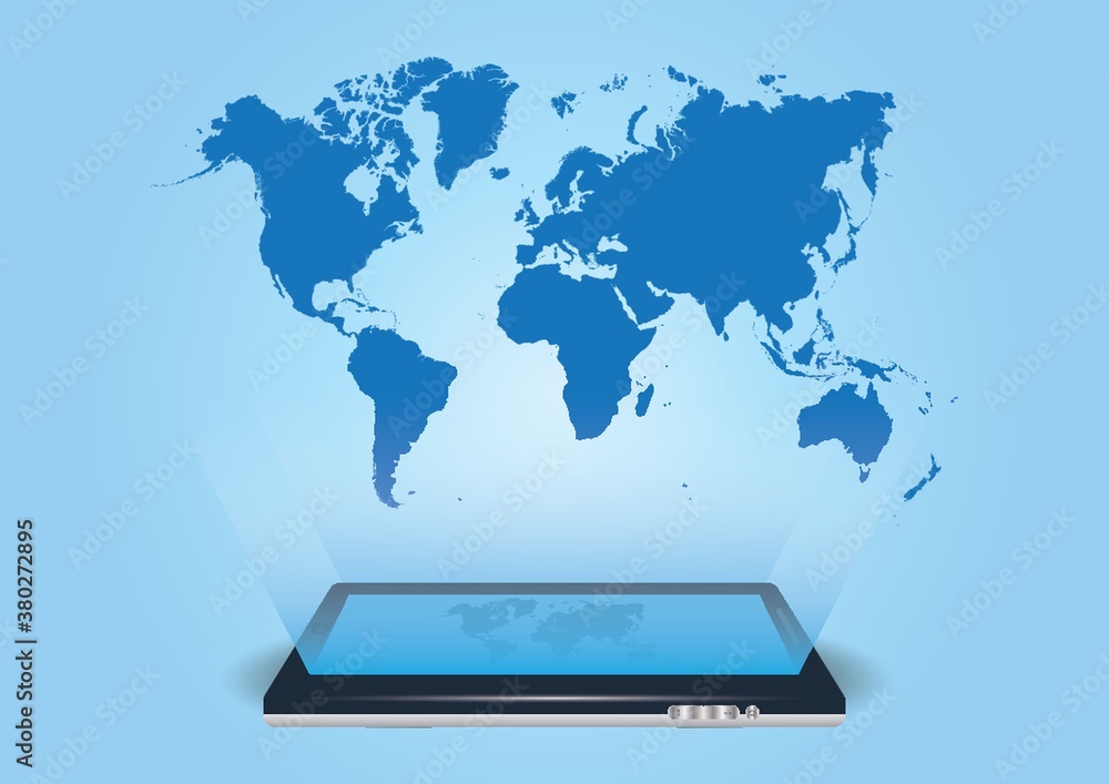 digital tablet projecting world map concept digital tablet projecting world map concept