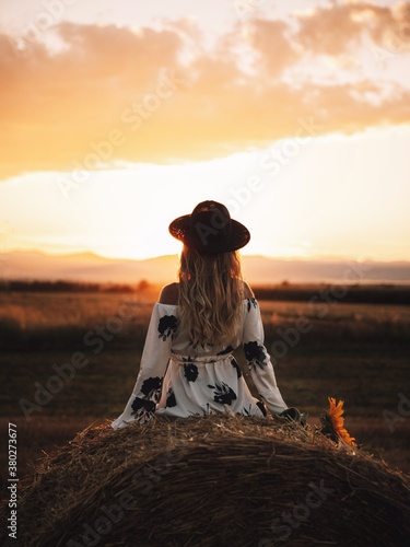 Blonde caucasian woman in h...