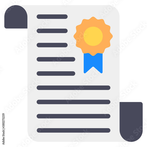 
Diploma icon in flat style, academic certificate in trendy style 
