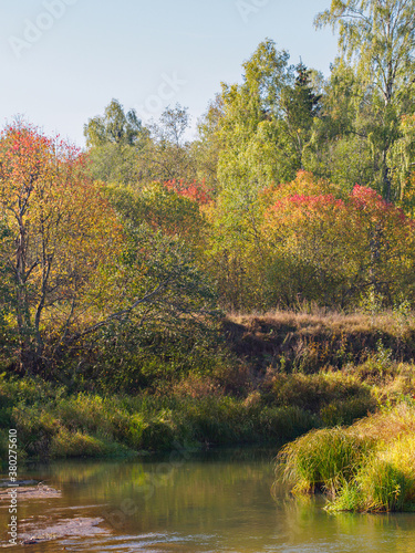 Small river bend at autumn forest © vkilikov