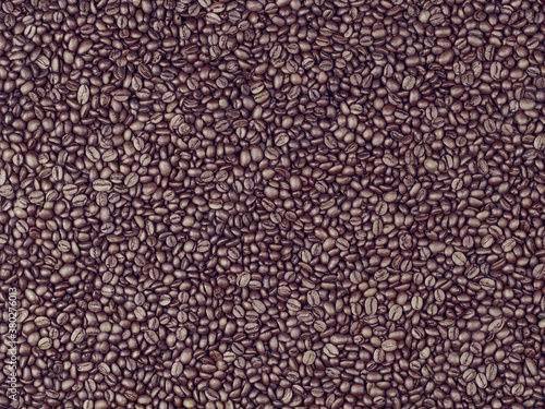 Vintage color coffee beans heap background, instagram retro style filtered
