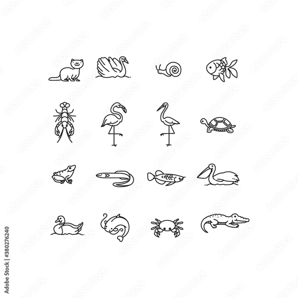 Obraz premium Aquatic animal icons collection