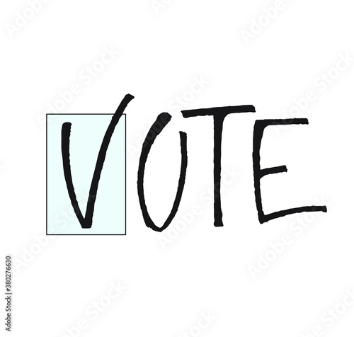 Vote handwritten vector word with  tick illustration to election campaign. Lettering design element for cards, posters, badge, pin, sticker, ad. Sign to encourage for voting.