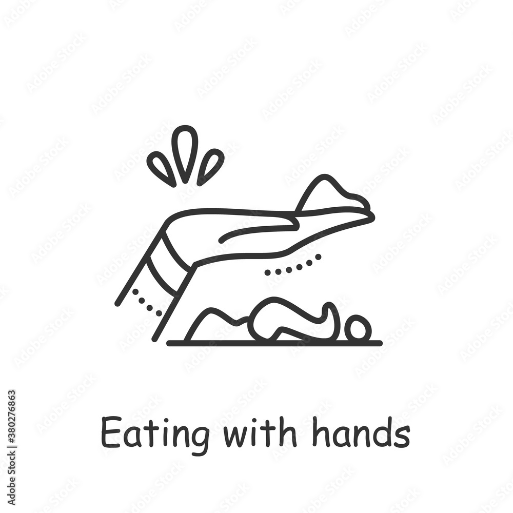 Eating with a hands line icon. Indian meal traditions. Eating without cutlery. Features of Indian cuisine. Indian culture, traditions and customs. Isolated vector illustration. Editable stroke Eating with a hands line icon. Indian meal traditions. Eating without cutlery. Features of Indian cuisine. Indian culture, traditions and customs. Isolated vector illustration. Editable stroke
