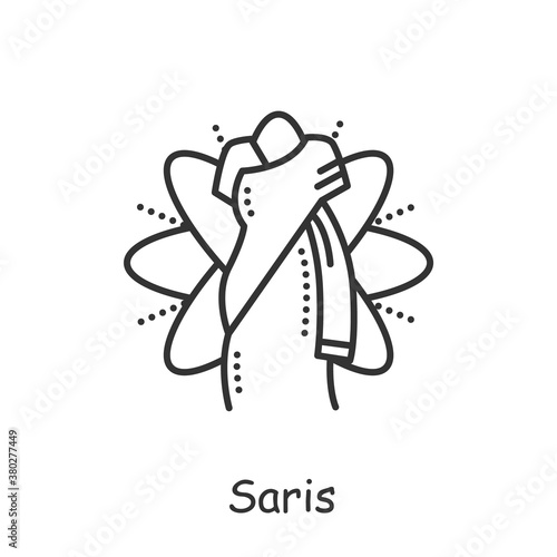 Sari line icon. Traditional woman indian subcontinental garment. Indian clothes, outfit. National costume.Indian culture, traditions and customs. Isolated vector illustration. Editable stroke 
