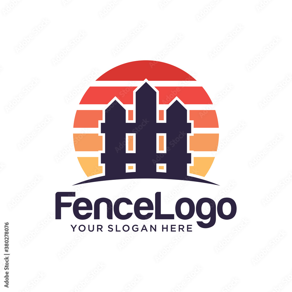 Modern Fence logo with palm beach design Vector template