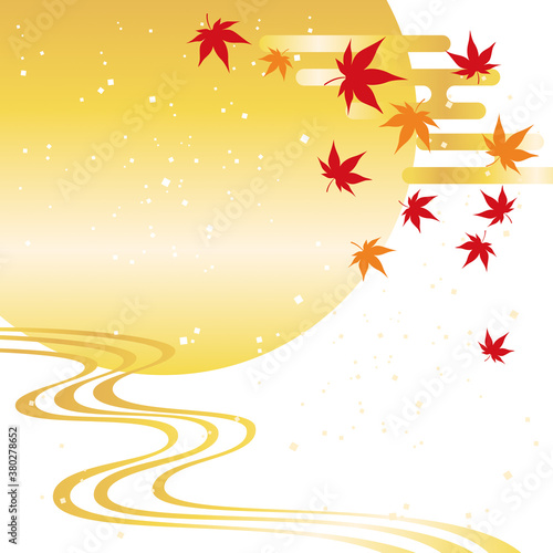 満月と紅葉の和風背景