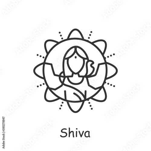  Lord Shiva line icon. Hindu deity. Supreme god in shaivism. Mahashivratri festival. Hinduism. Vedic culture. Indian culture, traditions and customs. Isolated vector illustration. Editable stroke