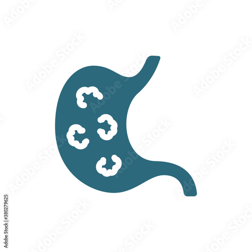 Stomach with tumors colored icon. Stomac cancer, diseases internal organ, ulcer symbol