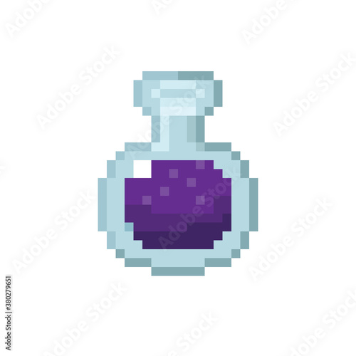 Purple potion pixel art. Vector Picture.