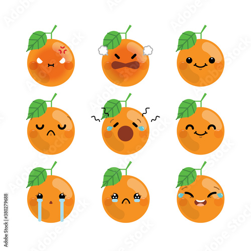 Fototapeta Naklejka Na Ścianę i Meble -  Set of cute cartoon orange emoji set isolated on white background. Vector Illustration.