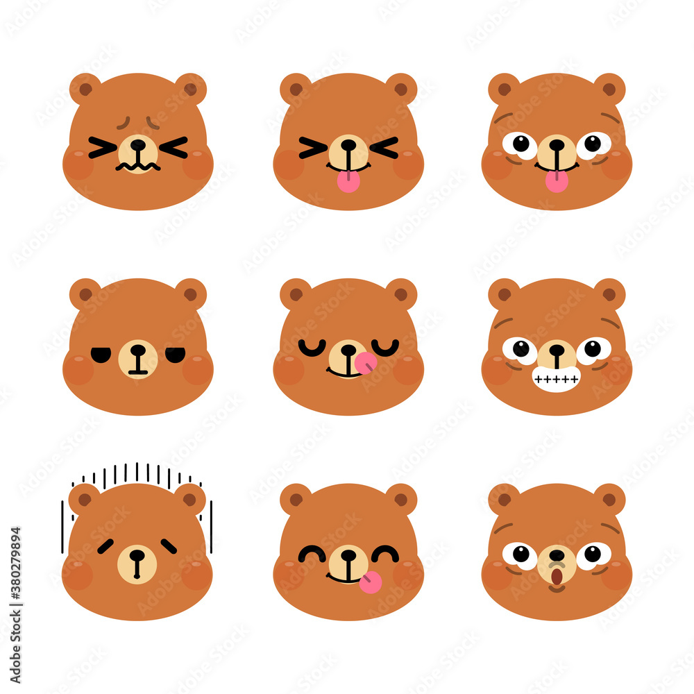 Set of cute cartoon bear emoji set isolated on white background. Vector Illustration. Set of cute cartoon bear emoji set isolated on white background. Vector Illustration.