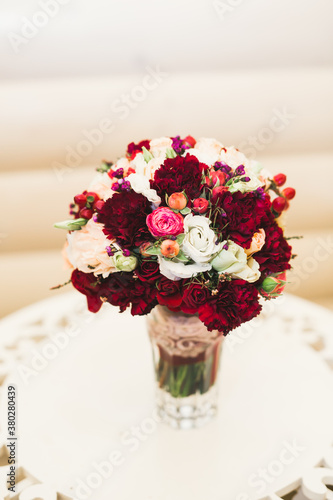 Wonderful luxury wedding bouquet of different flowers
