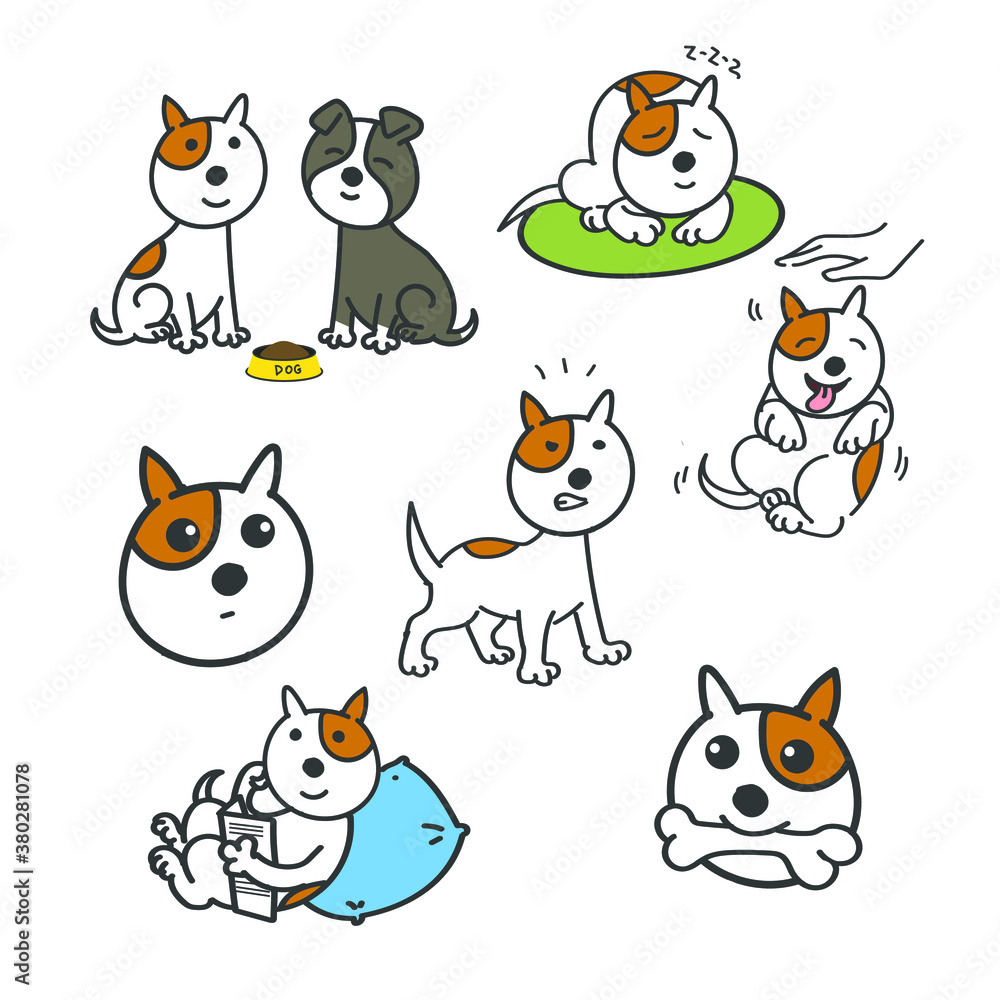 cute cartoon dog stickers on the white background