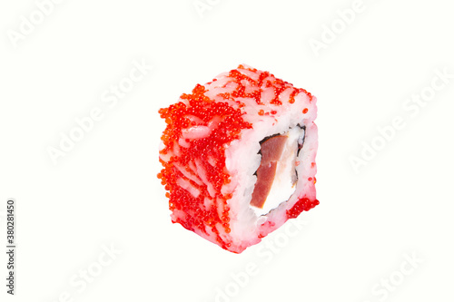 Sushi, rolls, with fillings of cheese, fish, caviar, mango. Japanese food. white background. cut out the outline