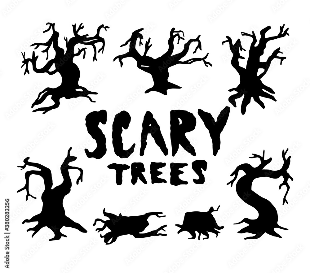 Scary trees doodle set. Scary trees doodle set.