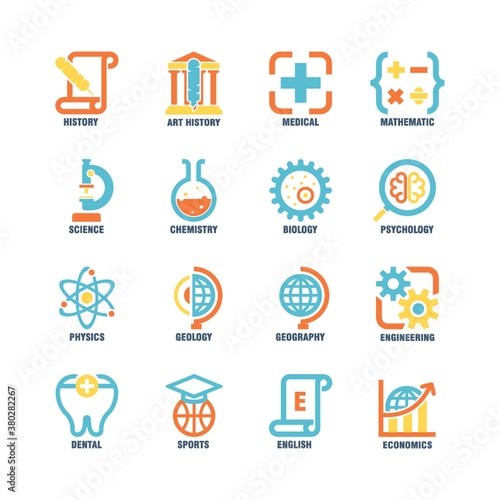 collection of educational subject icons