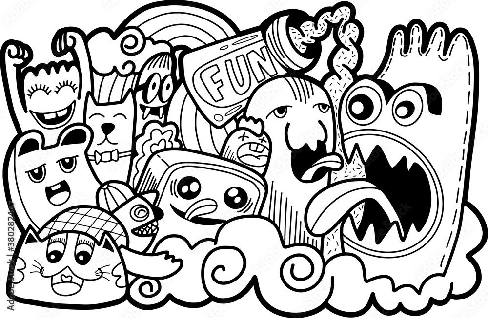 Fototapeta premium Funny monsters pattern for coloring book