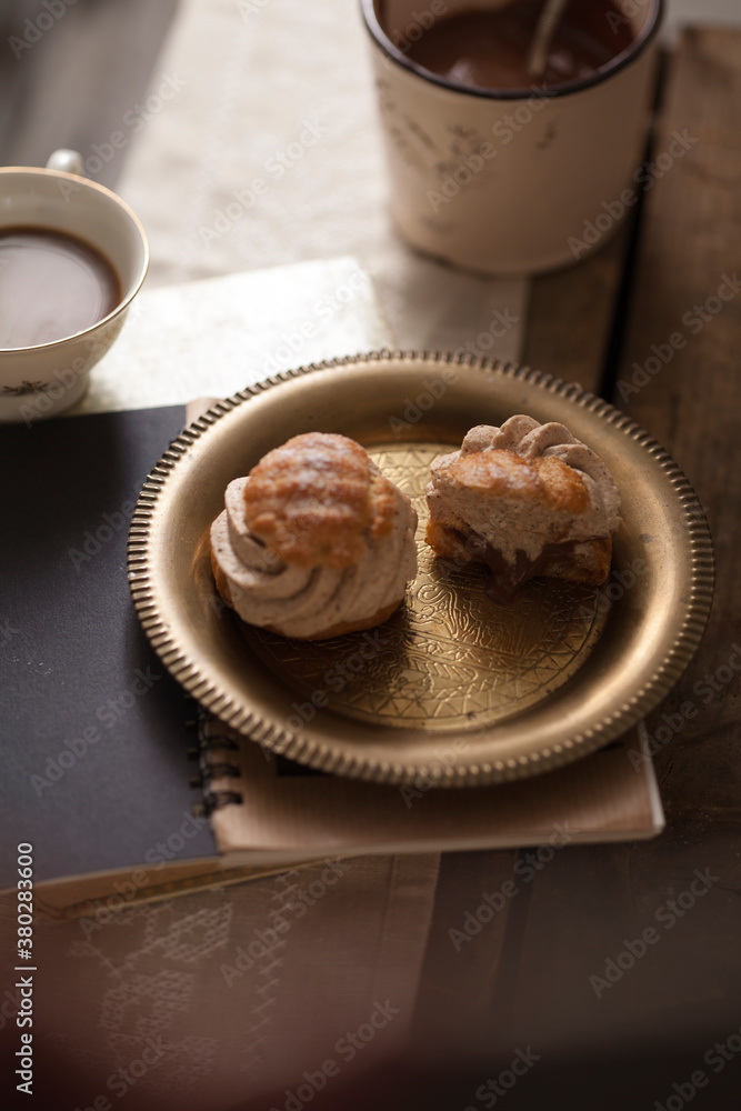 Halved Chai & Espresso profiteroles Halved Chai & Espresso profiteroles