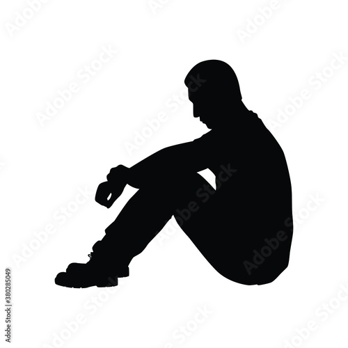 Sitting sad man silhouette vector