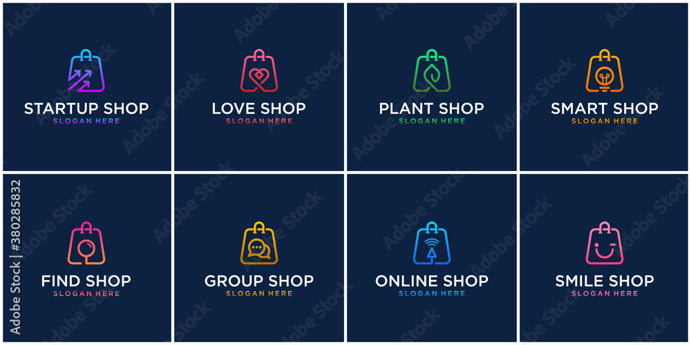 Set of creative online shopping logo design template