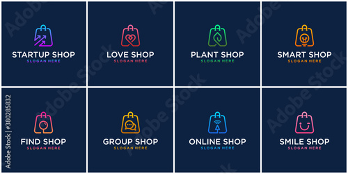 Set of creative online shopping logo design template