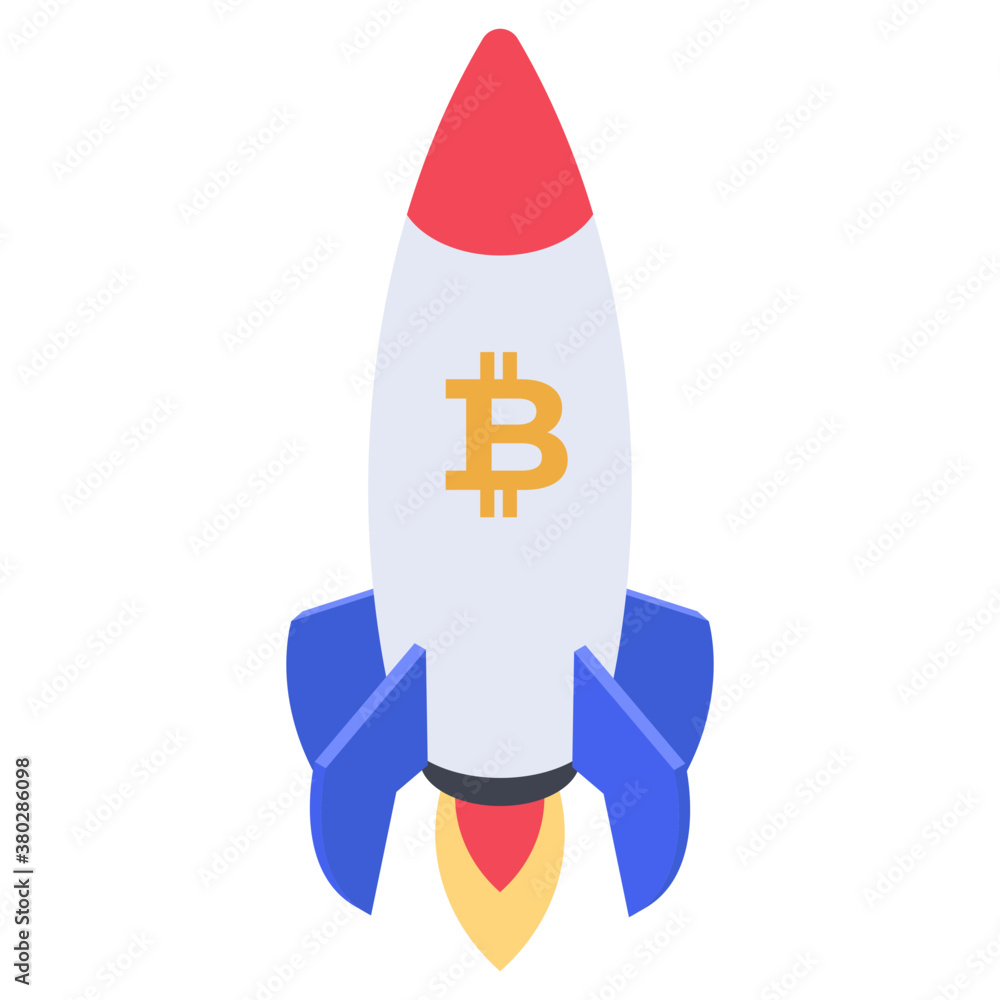 

Bitcoin launching icon, isometric vector 

