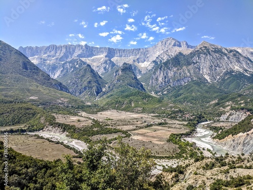 landscape with mountains and blue sky