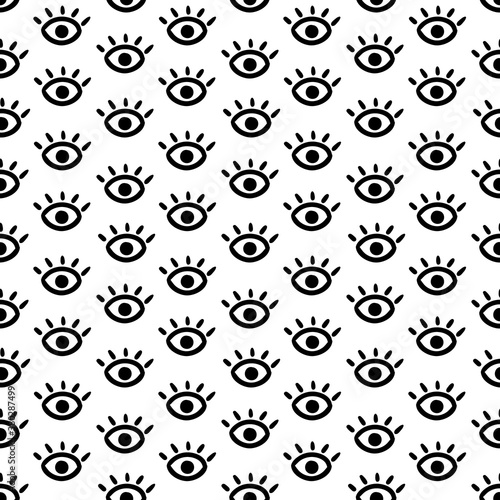 Seamless pattern with repeating open eyes. Beautiful fabric print. It can be used for packaging, wrapping paper, textile, home decor etc. Graphic vector illustration.