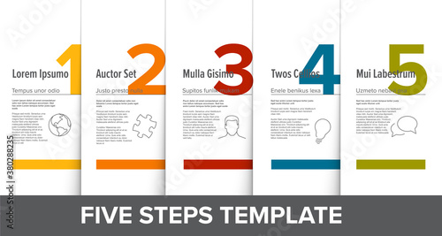 Five simple color steps process infographic template