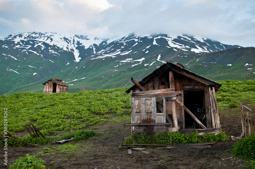 Old mountain huts, Mestia, Caucasus Mountains, Georgia. Old mountain huts, Mestia, Caucasus Mountains, Georgia.