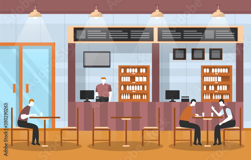 People in Food Court Indoor Interior Restaurant Cafeteria Illustration