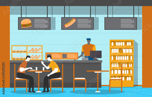 People in Food Court Indoor Interior Restaurant Cafeteria Illustration