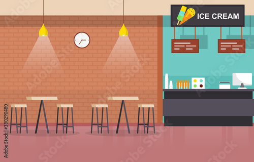 Food Court Indoor Interior Empty Restaurant Cafeteria Illustration