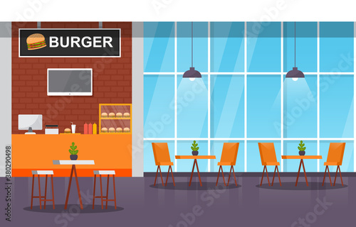 Food Court Indoor Interior Empty Restaurant Cafeteria Illustration