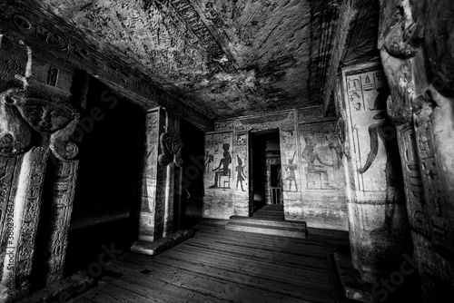 Ancient Egyptian temple built by Ramses II  dedicated to his wife Nefertari  sculpted in the stone of the mountain  in Abu Simbel next to Lake Nasser in Nubia  Egypt  Africa  nefertari