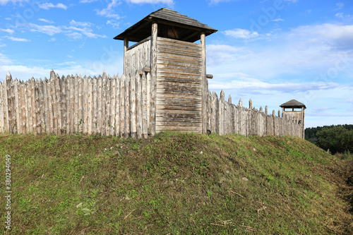 Fotomurale Lanscape of viking village wooden towers with palisade