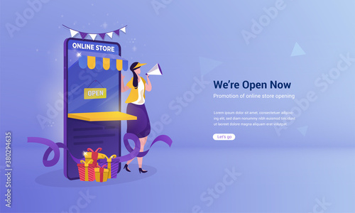 Opening online store illustration for e-commerce promotion offers