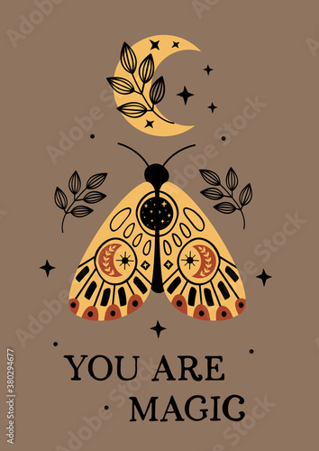 magic poster with bohemian moth and moon
