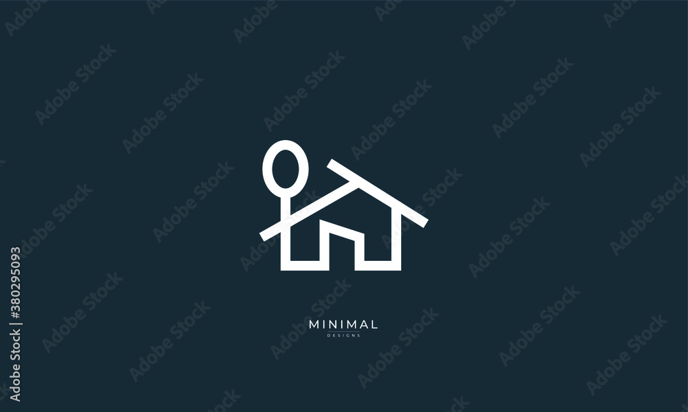 A line art icon logo of a house/home with a leaf/tree A line art icon logo of a house/home with a leaf/tree