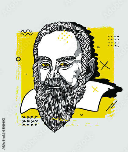 Fotografia Creative geometric yellow style.  Galileo Galilei.