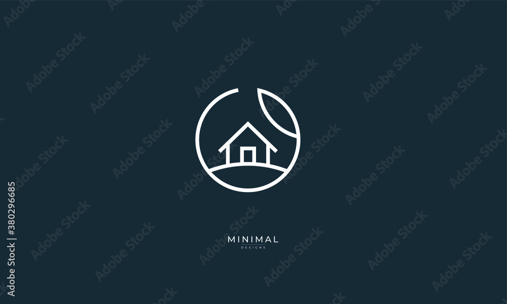 A line art icon logo of a house/home with a leaf/tree A line art icon logo of a house/home with a leaf/tree