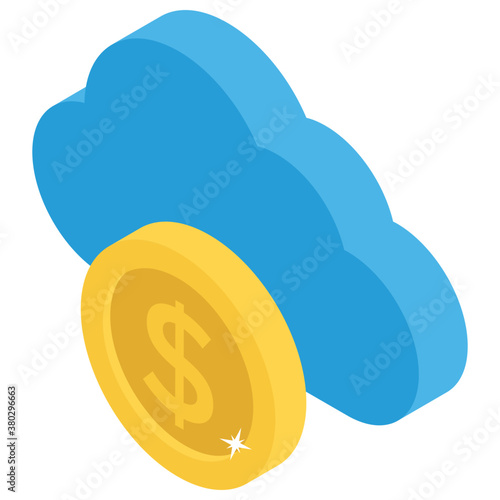 
Isometric design of cloud money, cloud with dollar.
