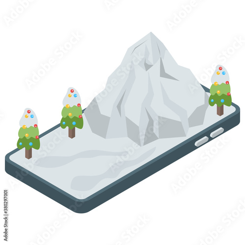 
Isometric icon of snowy mountains design 
