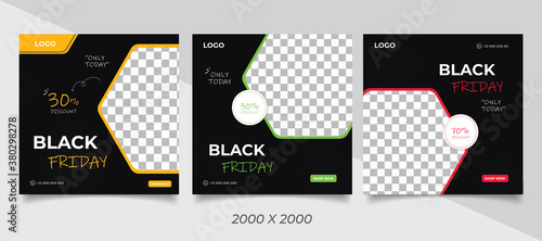 
Black Friday sale banner set. Social media post or web ads design template.