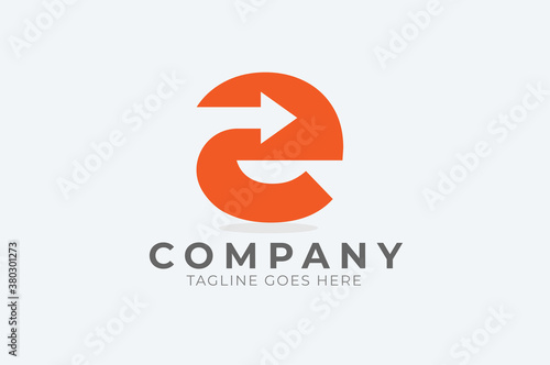 Initial E Logo, letter E  with arrow inside, Usable for Business and logistic Logos.vector illustration
